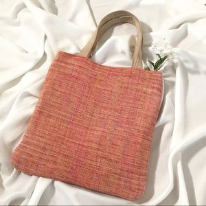 Reversible tote bag with plaid pocket